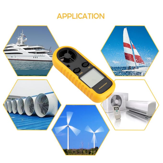 Mini LCD Digitale Anemometer Windsnelheid Luchtstroomsnelheid Temperatuurmeting met Achtergrondverlichting yellow & black