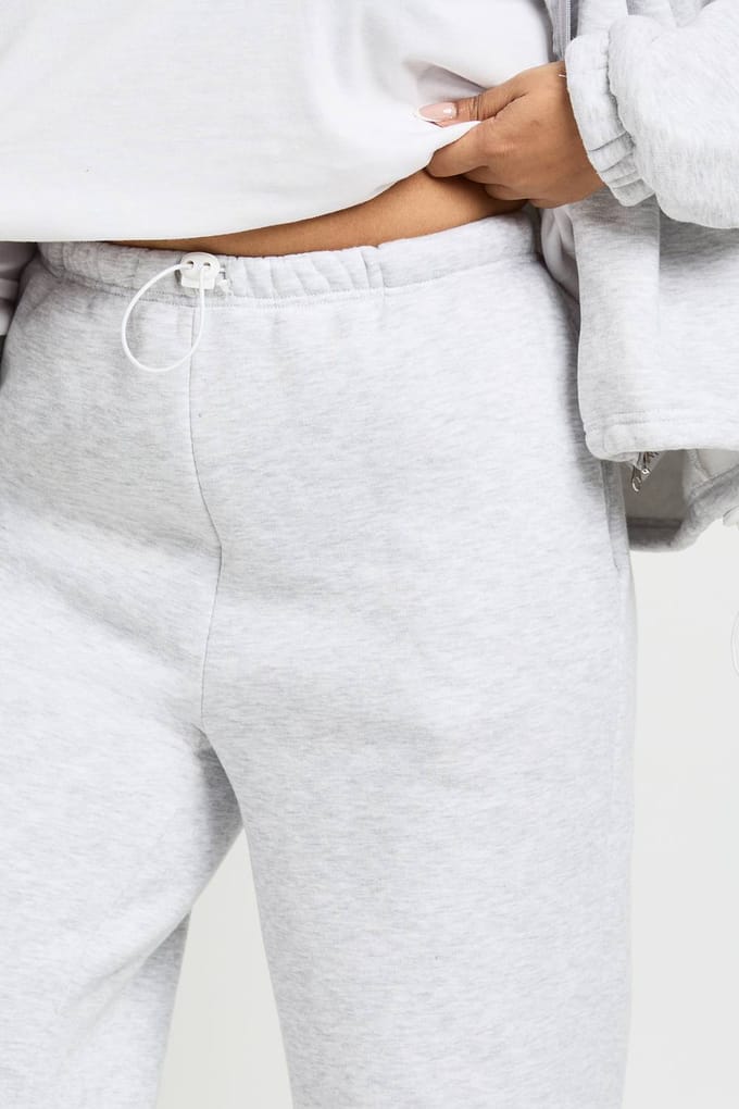 boohoo Dames Plus verstelbare toggleknoop joggingbroek met wijde pijpen | Grey Marl | Maat: 26