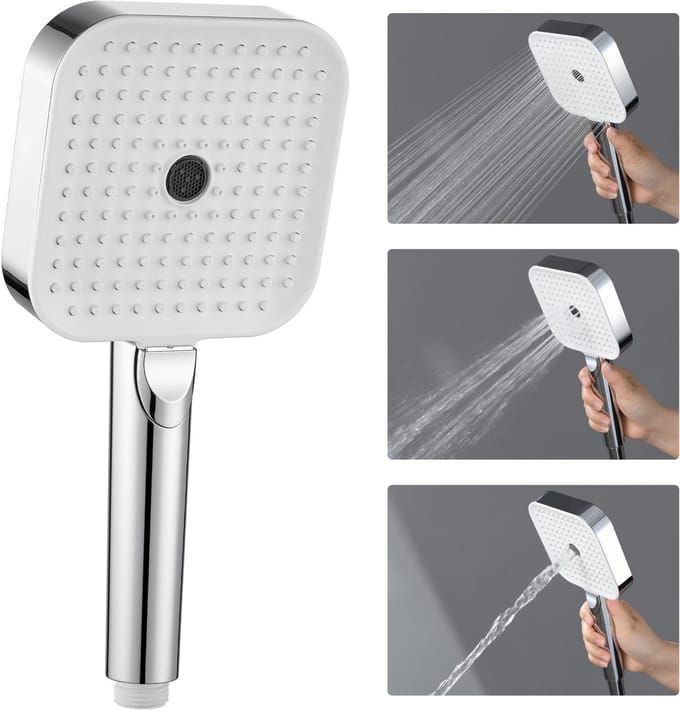 DERW MAX Douchekop - Handdouche 3 standen - Handdouche met Hoge Druk - Chroom - Ø12 cm