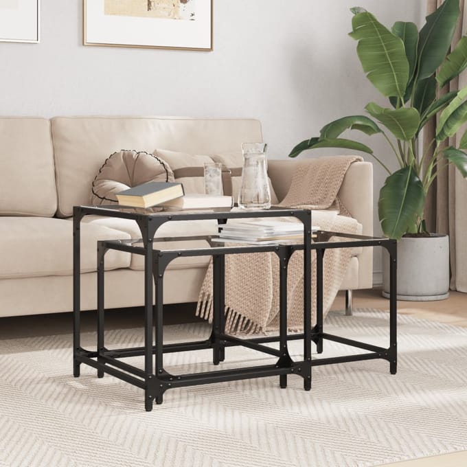 vidaXL - 2-delige - Tafeltjesset - met - transparant - glazen - blad - staal