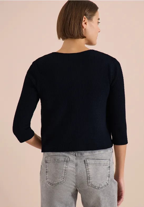 Open jas met 3/4 mouwen in ajour-look