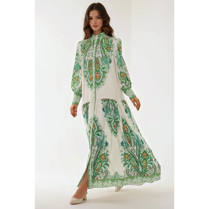 Geprinte Maxi Jurk met Lange Mouwen