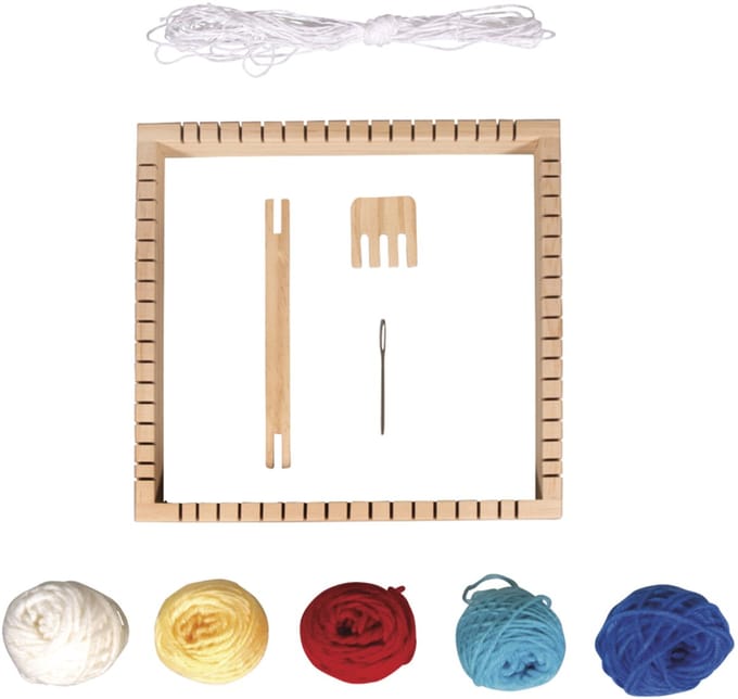 Rayher Speelgoed/knutsel/hobby Weefraam - 9-delig - 23 cm - vierkant - met garen