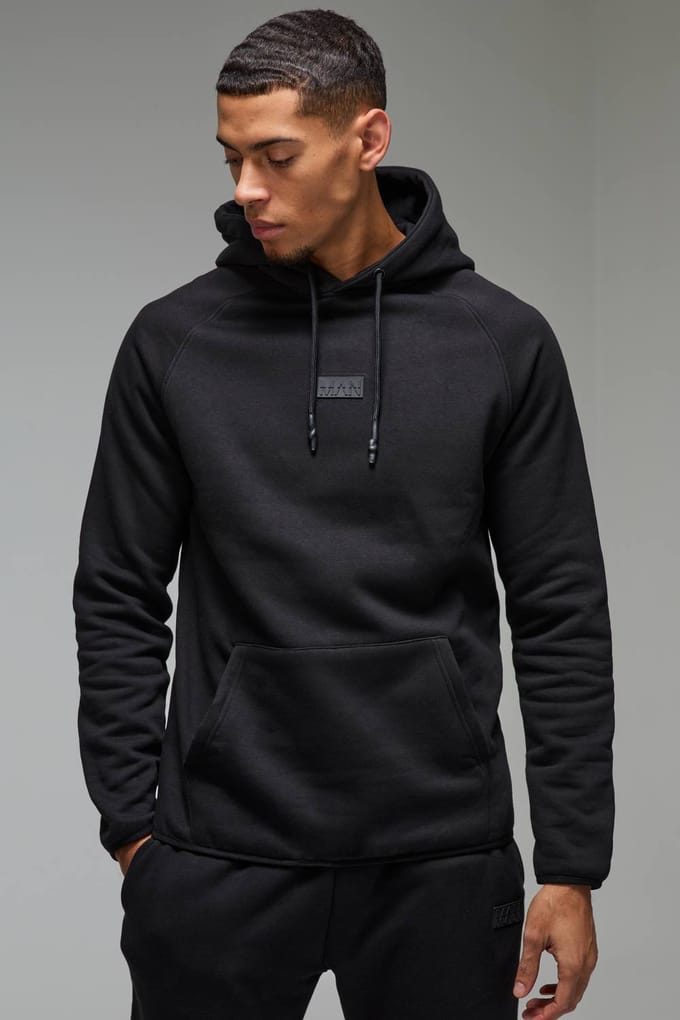 Men's Active Regular Fit Badge Hoodie | Black | Size Medium