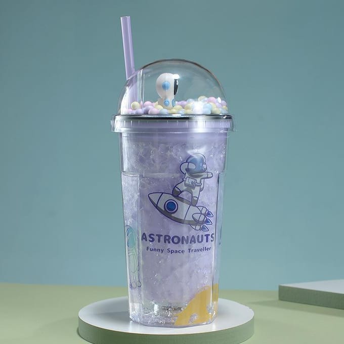 Waterbeker Cartoon Astronaut Dubbele Plastic Beker Student Zomer Hoogwaardig Cadeau Strobeker 450ML