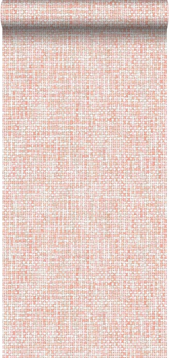 ESTAhome behang geweven linnenstructuur perzik oranje roze - 53 cm x 10.05 m - 148661