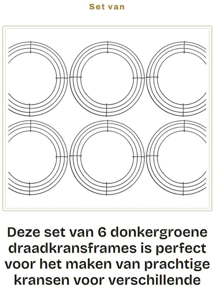 Dailygoods- Draadkransframe 25 cm - 6 stuks - Donkergroen - Metaaldraad - Stevige basis - Duurzaam materiaal - Kransframe