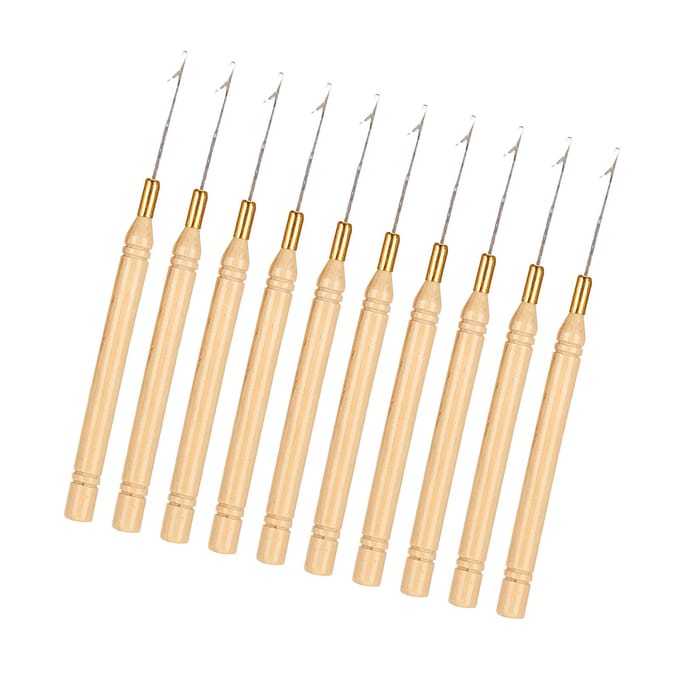 10 stuks Haaknaald Houten Handvat Hairextension Haaknaald Pruiken Gereedschap beige