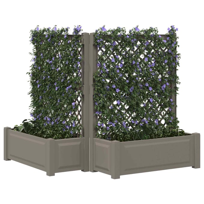 vidaXL - Grote - plantenbak - met - trellis - 2 - st - PP - Grijs