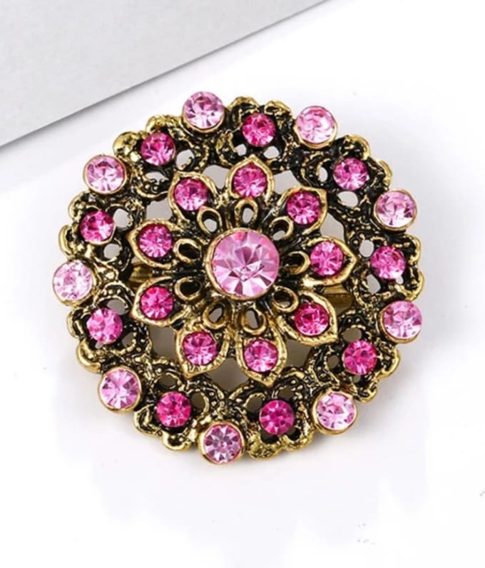 Zelto-Broche- Roze Bloem- Goudkleur- Luxe