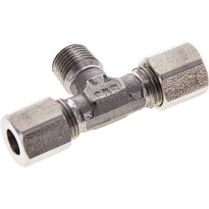 6LL & R1/8'' RVS T-stuk Snijringkoppeling Buitendraad 100bar ISO 8434-1
