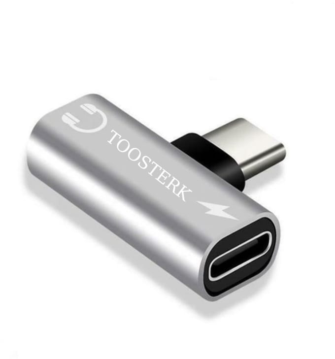 USB-C Splitter 2-in-1, Type C naar C Audio-Adapter, Hoofdtelefoon & Oplader – Zilver