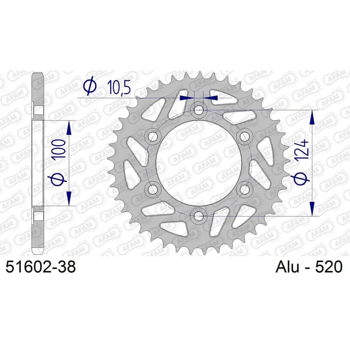 Aluminium tandwiel achter Afam 520 38 dents