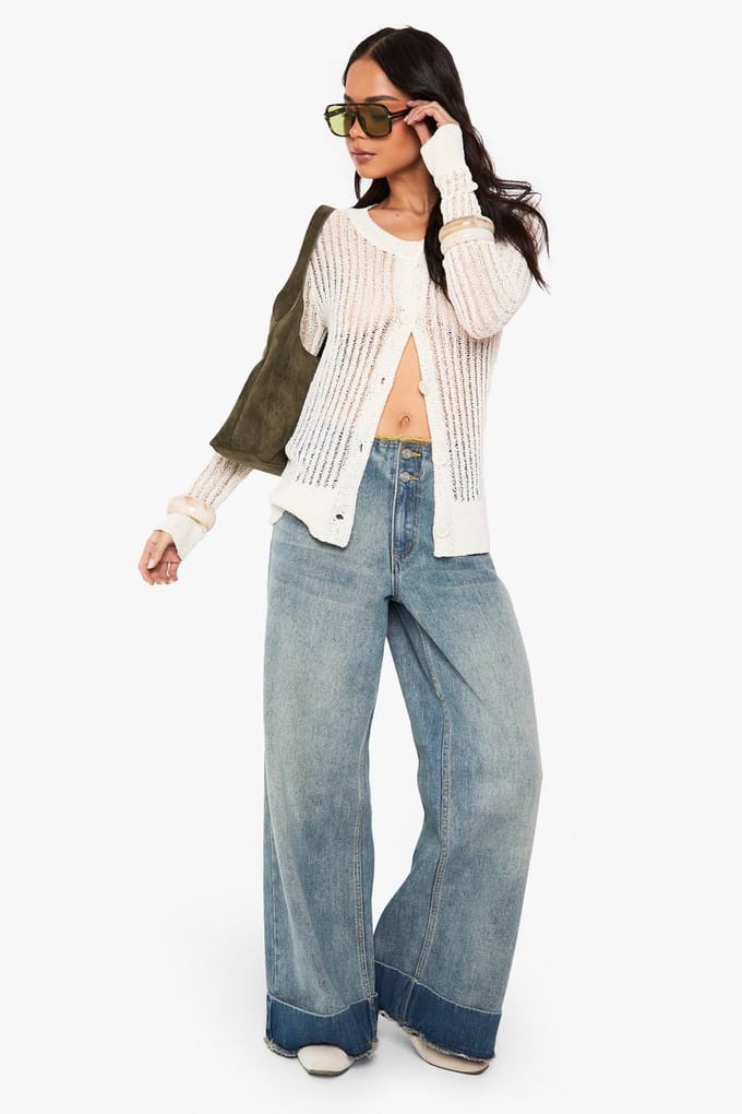 boohoo Dames Ladder Detail Cardigan | Cream | Maat: Small