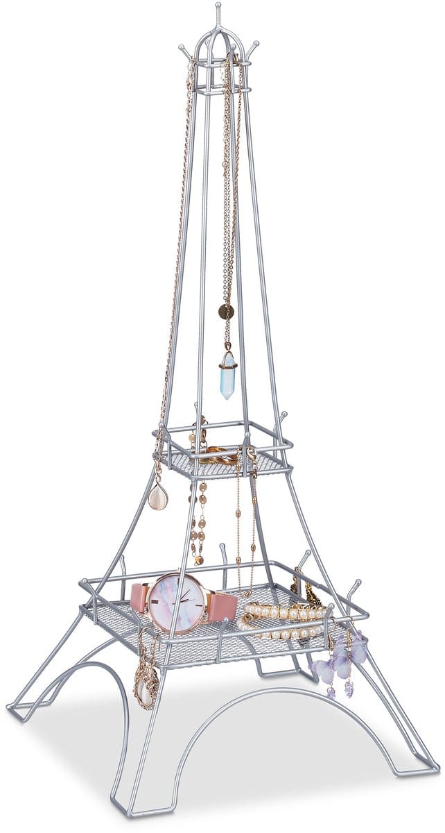 sieradenboom eiffeltoren - 47x21x21 cm - kettinghouder metaal - zilver