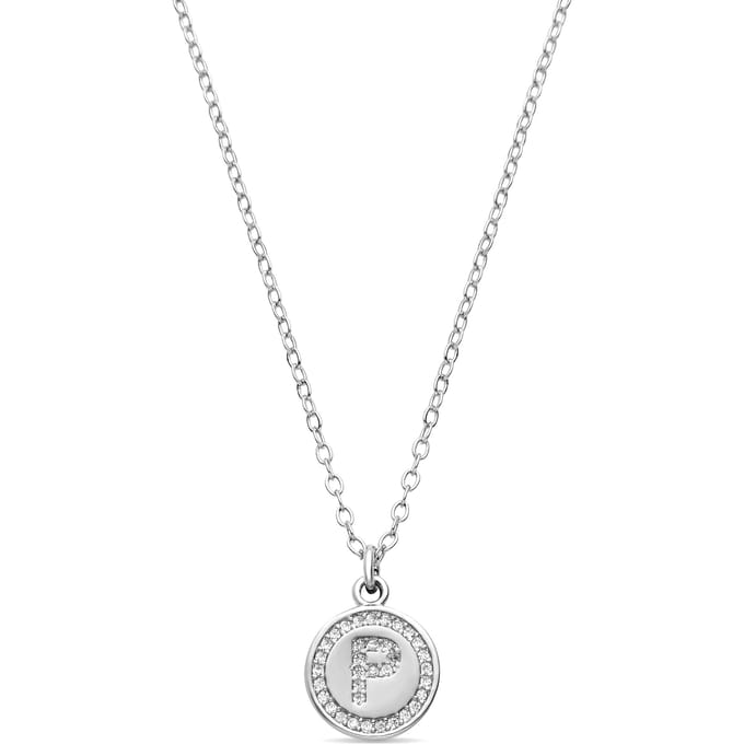 Luxenter Collier de zirconium brillant finition en rhodium - Alphabet P white