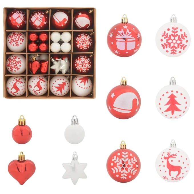 vidaXL - Kerstbal - Set - 40 - st - Rood - en - Wit - Ø - 6 - cm - Kunststof