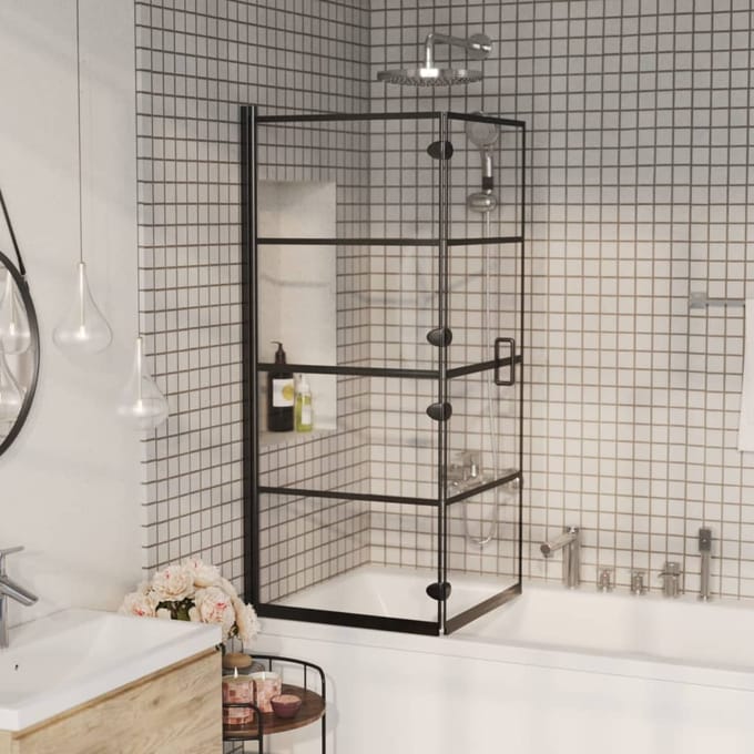 Paroi de douche pliable en verre de sécurité ESG 120 x 140 cm Noir et Transparent