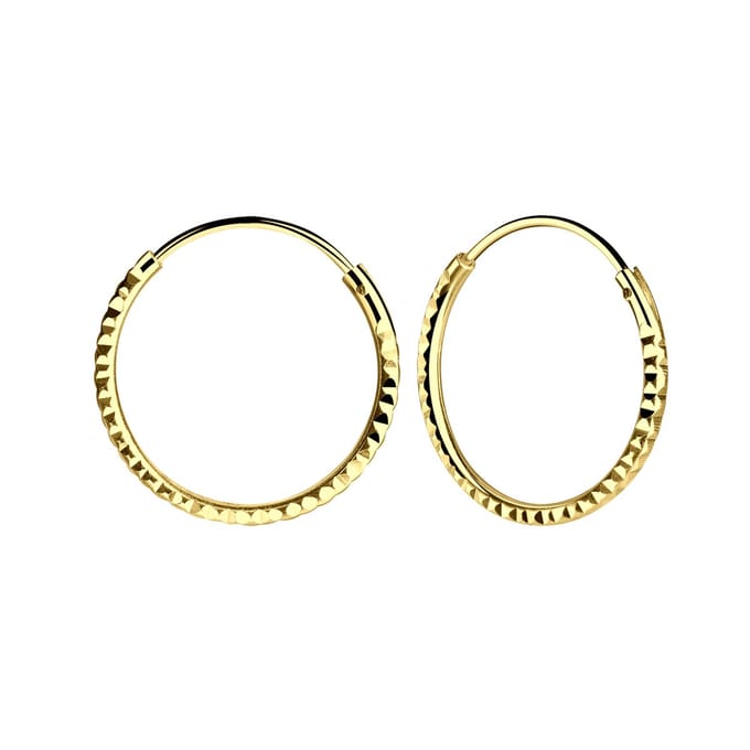 Joy|S - Zilveren oorringen 16 mm - diamond cut - gold plated - t50