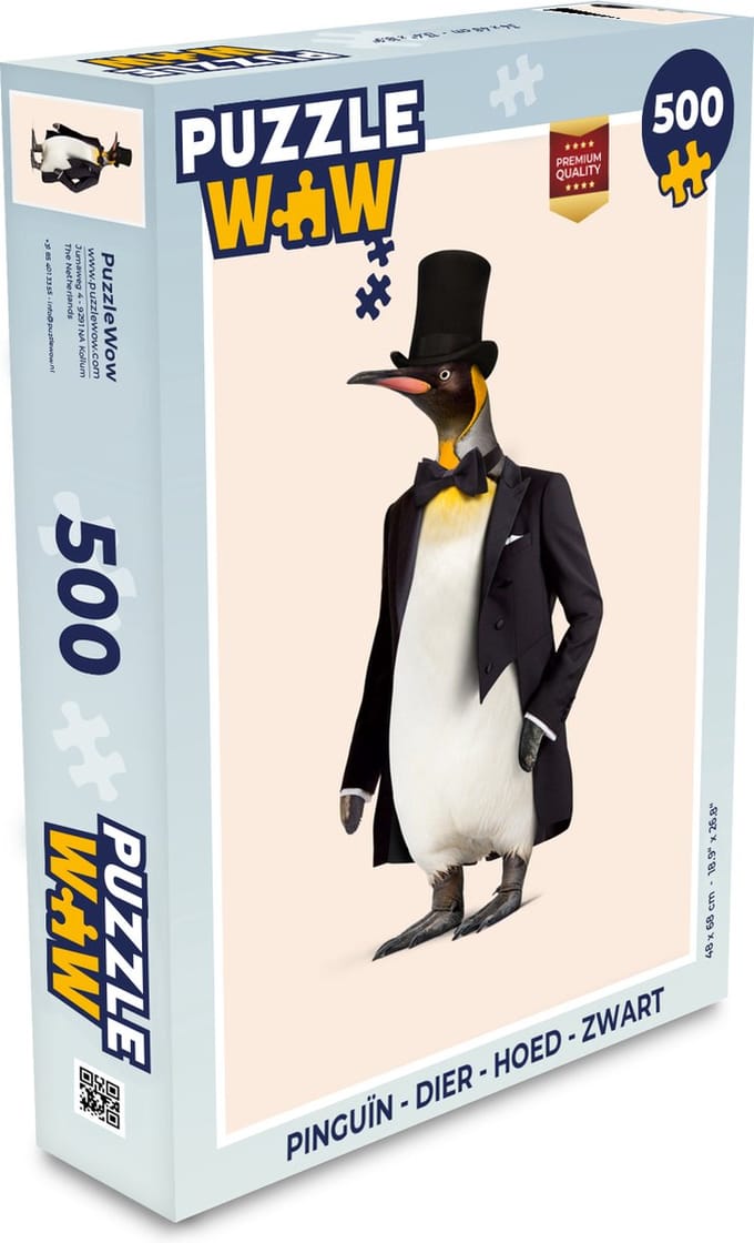 Puzzel Pinguïn - Dier - Hoed - Colbert - Zwart - Legpuzzel - Puzzel 500 stukjes