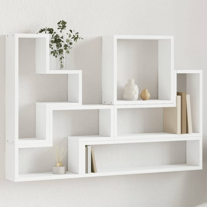 vidaXL - Wandschap - 96x12x64 - cm - bewerkt - hout - wit