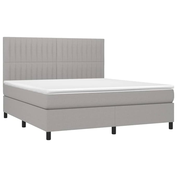 vidaXL - Boxspring - met - matras - en - LED - stof - lichtgrijs - 160x200 - cm