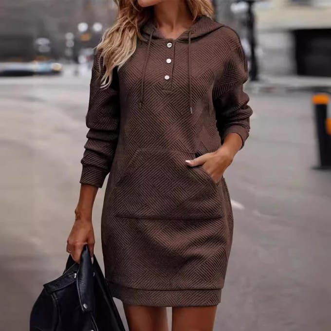 Nieuwe Casual Mode Dames Geruit Middellange en Lange Trui met Capuchon XXL gray