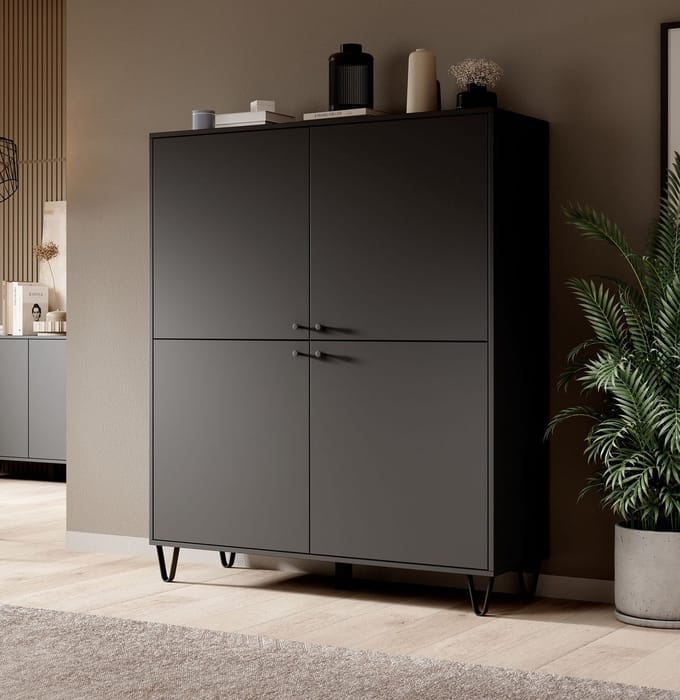 Meubella - Dressoir Apula - Antraciet - 124 cm - Dicht