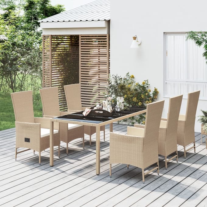 vidaXL - 7-delige - Tuinset - met - kussens - poly - rattan - beige