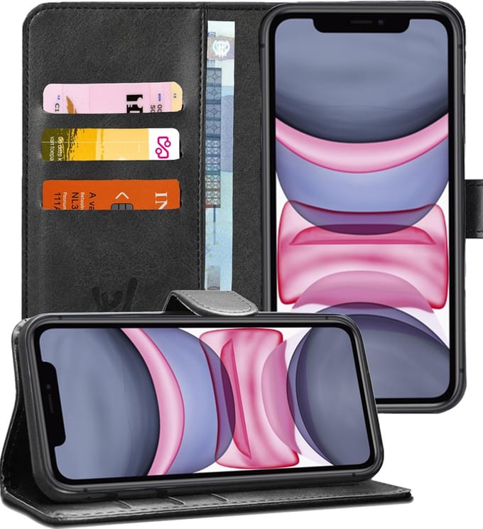 Hoesje geschikt voor iPhone 11 - Book Case Kunstleer Pasjeshouder Zwart