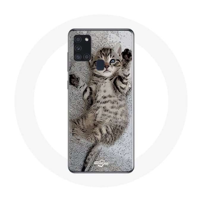 Coque - Samsung - Galaxy A21S - Souple - Gris - Motif chaton Bengal dormir