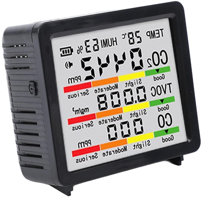 Luchtkwaliteitsmonitor - CO2 meter - Binnenklimaat meten - 6-in-1 metingen - 4 Inch LCD - Zwart