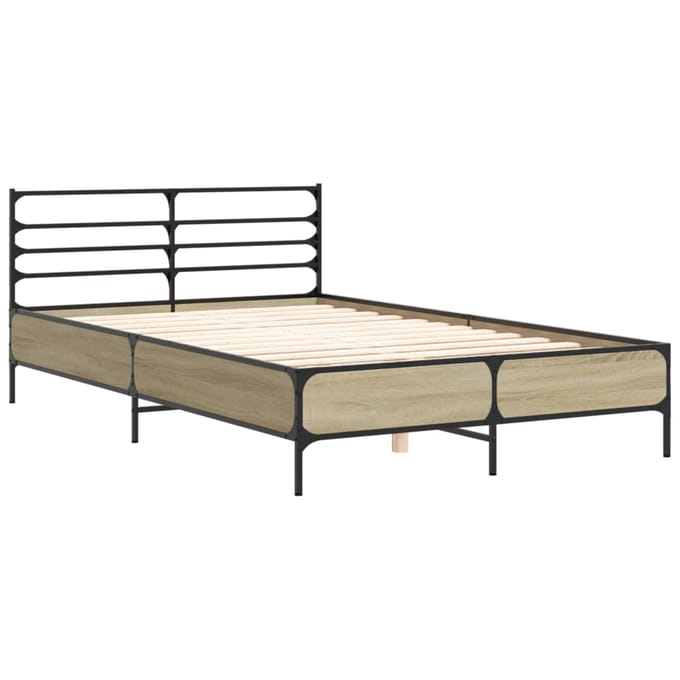 vidaXL - Bedframe - bewerkt - hout - metaal - sonoma - eikenkleurig - 135x190 - cm