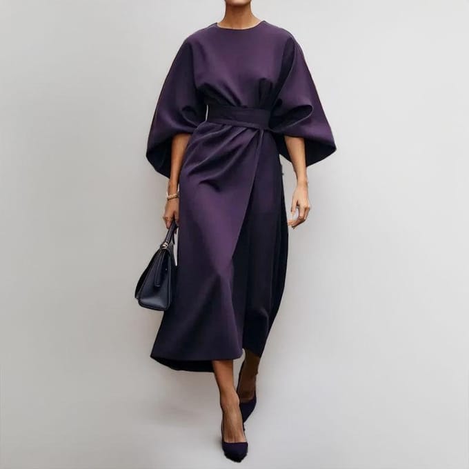 Lente Nieuwe Dameskleding Retro Effen Kleur Temperament Elegant Losse Jurk Lang M gray