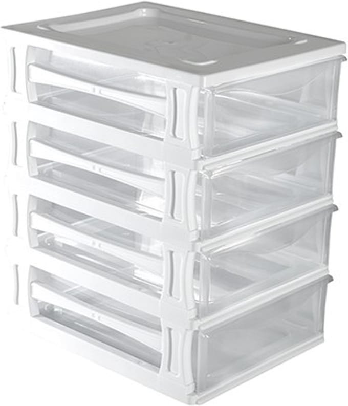 Hega Hogar Ladeblokje/bureau organizer 4x lade - wit/transparant - L26 x B35 x H39 cm - kunststof