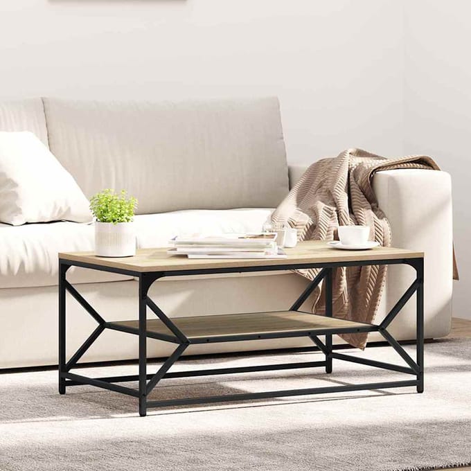 vidaXL - Salontafel - Sonoma - Eik - 90 - x - 50 - x - 40 - cm - Engineered - hout - en - staal