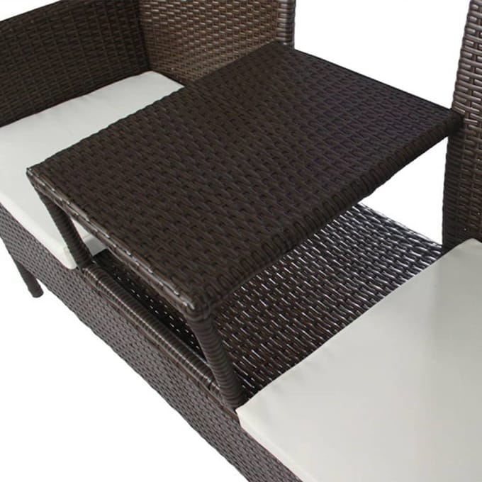 vidaXL - Tuinbank - 2-zits - met - tafeltje - poly - rattan - bruin