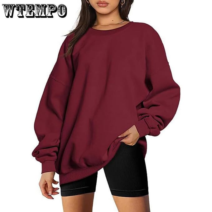Sweat-shirt pull à col rond pour femmes et hommes, couleur unie, surdimensionné, ample, décontracté, en polaire M gris clair