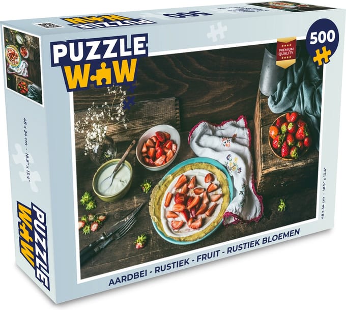 Puzzel Aardbei - Rustiek - Fruit - Rustiek Bloemen - Legpuzzel - Puzzel 500 stukjes