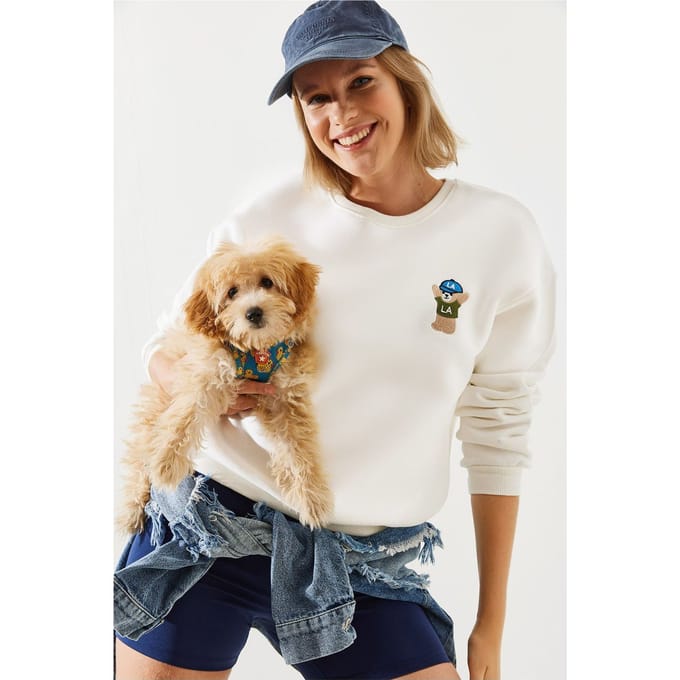 Geborduurd Katoenen Rundhals Sweatshirt