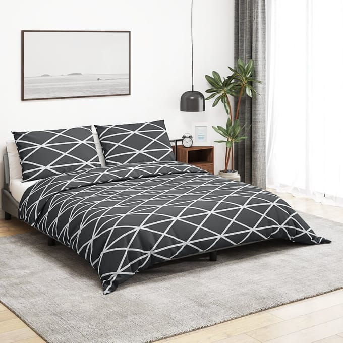 vidaXL - Dekbedovertrekset - 200x200 - cm - katoen - donkergrijs - en - wit