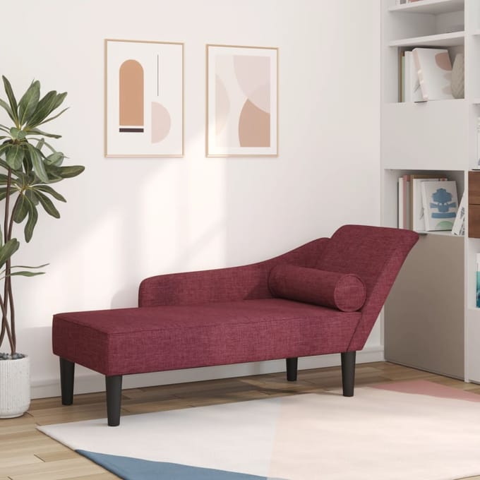 vidaXL - Chaise - longue - met - kussens - stof - wijnrood