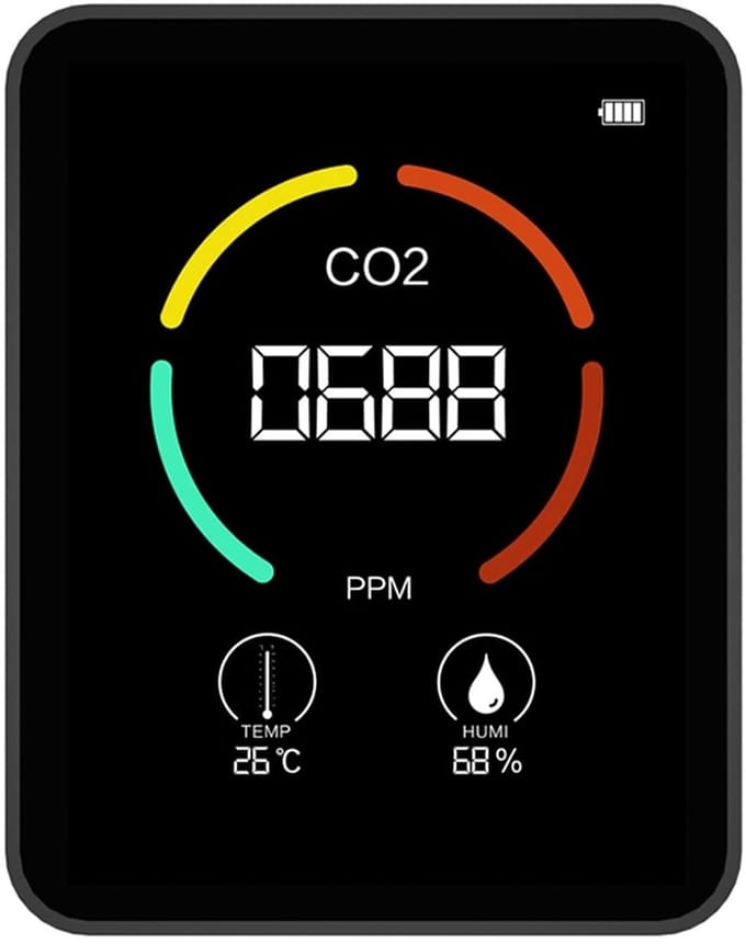 Luchtkwaliteitsmonitor - CO2 meter - Binnenklimaat meten - 3-in-1 meting - 88 x 70 x 35mm - Zwart