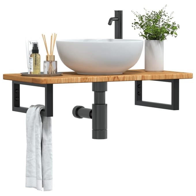 vidaXL - Badkamer - wandschap - staal - en - massief - eikenhout