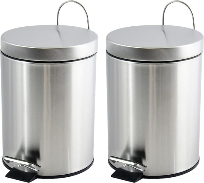 MSV Pedaalemmer - 2x - rvs - glans zilver - 5L - klein model - 20 x 27 cm - Badkamer/toilet