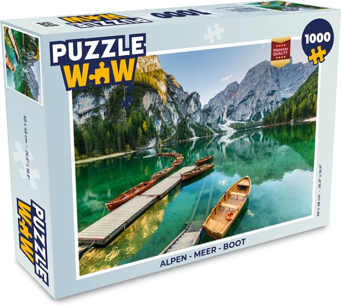 Puzzel Alpen - Meer - Boot - Legpuzzel - Puzzel 1000 stukjes volwassenen