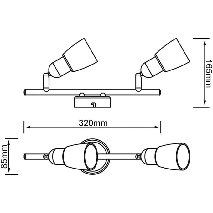 Brilliant Sofia plafondspot, ijzer/chroom/wit, lengte 33 cm, 2-lamps.