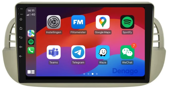 CarPlay autoradio geschikt voor Fiat 500 | 2007 t/m 2015 | Beige frame | Android 16 | Draadloos Apple CarPlay & Android Auto | 2GB + 32GB | QuadCore processor | Denago DNG-A54 | 2025 model | 2007 2008 2009 2010 2011 2012 2013 2014 2015 | Bluetooth &