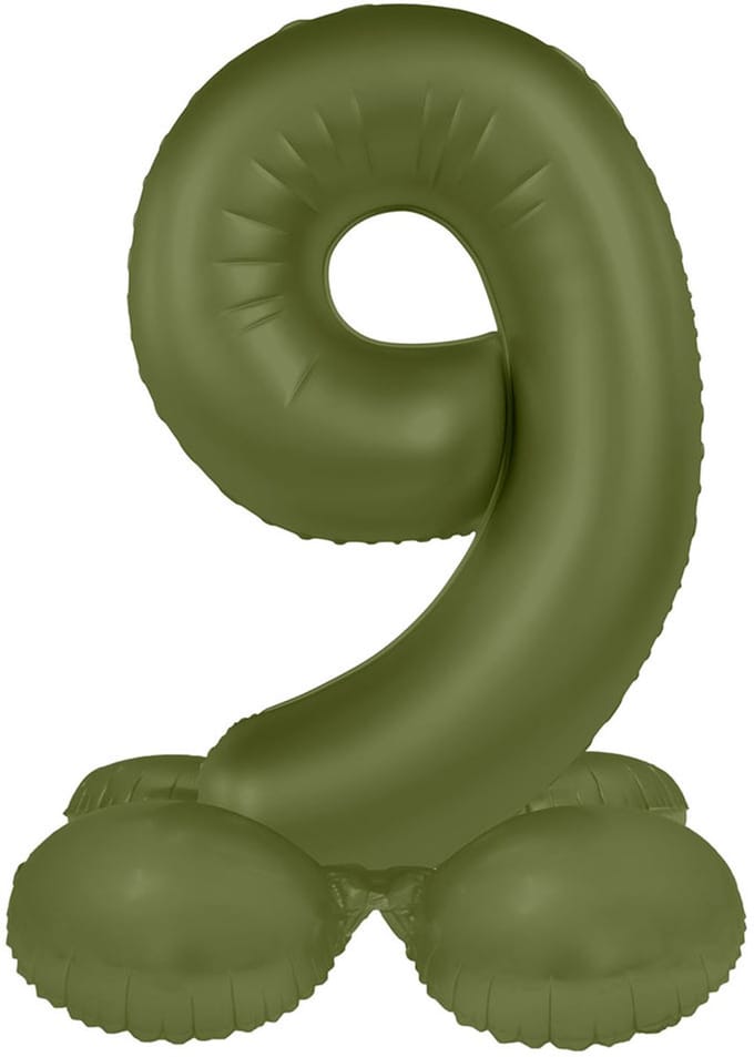 Staande Folieballon Cijfer 9 - Olive Green - Ultra Matt - 72 cm