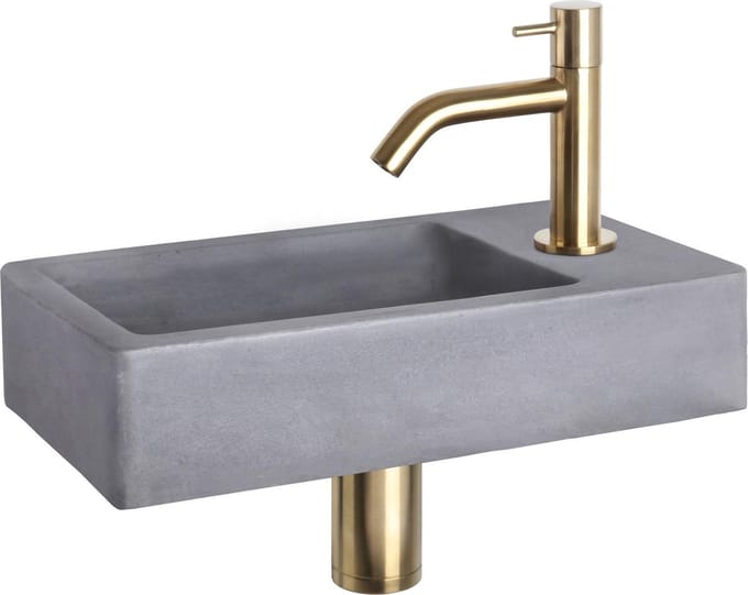 Differnz Force Fonteinset - Beton donkergrijs - Kraan gebogen mat goud - 40 x 22 x 8 cm